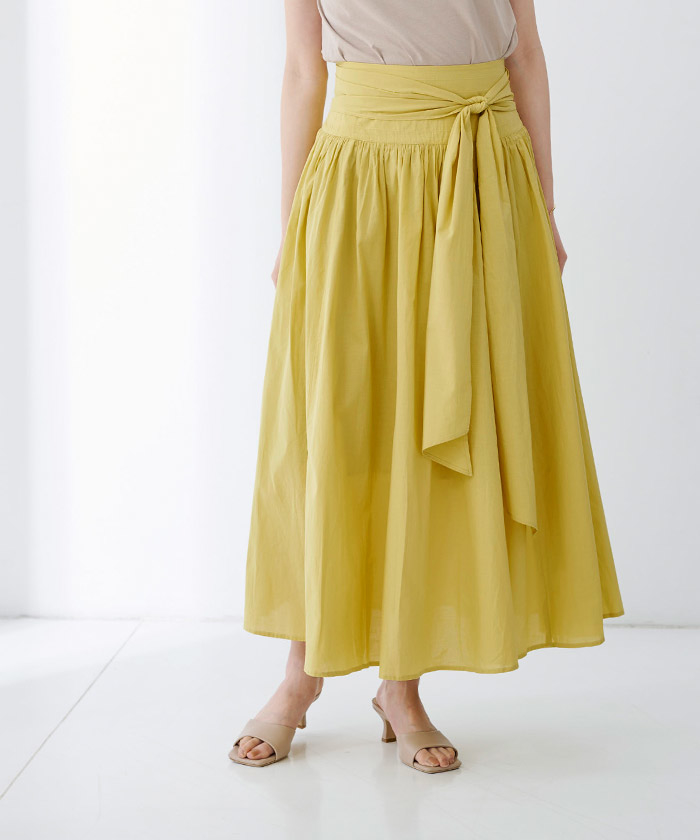 YARRA ⿻ コットン ウエストリボン フレア ギャザースカート 日本製